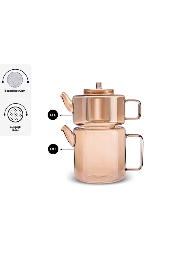 Flat Borosilikat Cam Midi Çaydanlık Amber 1,1L & 1,8L Flat Borosilikat Cam Midi Çaydanlık Amber 1,1L & 1,8L